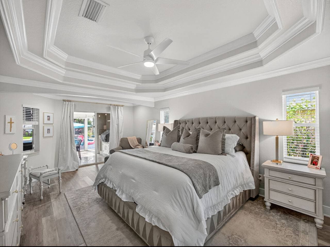 Master bedroom wide view with seating