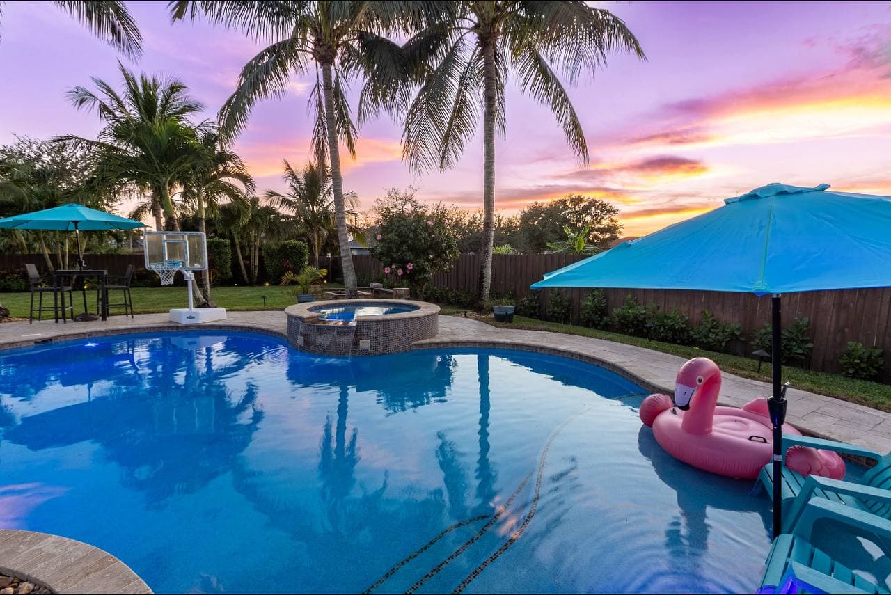 Pool at golden sunset